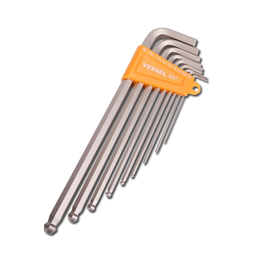 Vessel 8309BP-LINE 9pce Long Imperial Hex Key Ball Point Wrench Set - MADE IN JAPAN