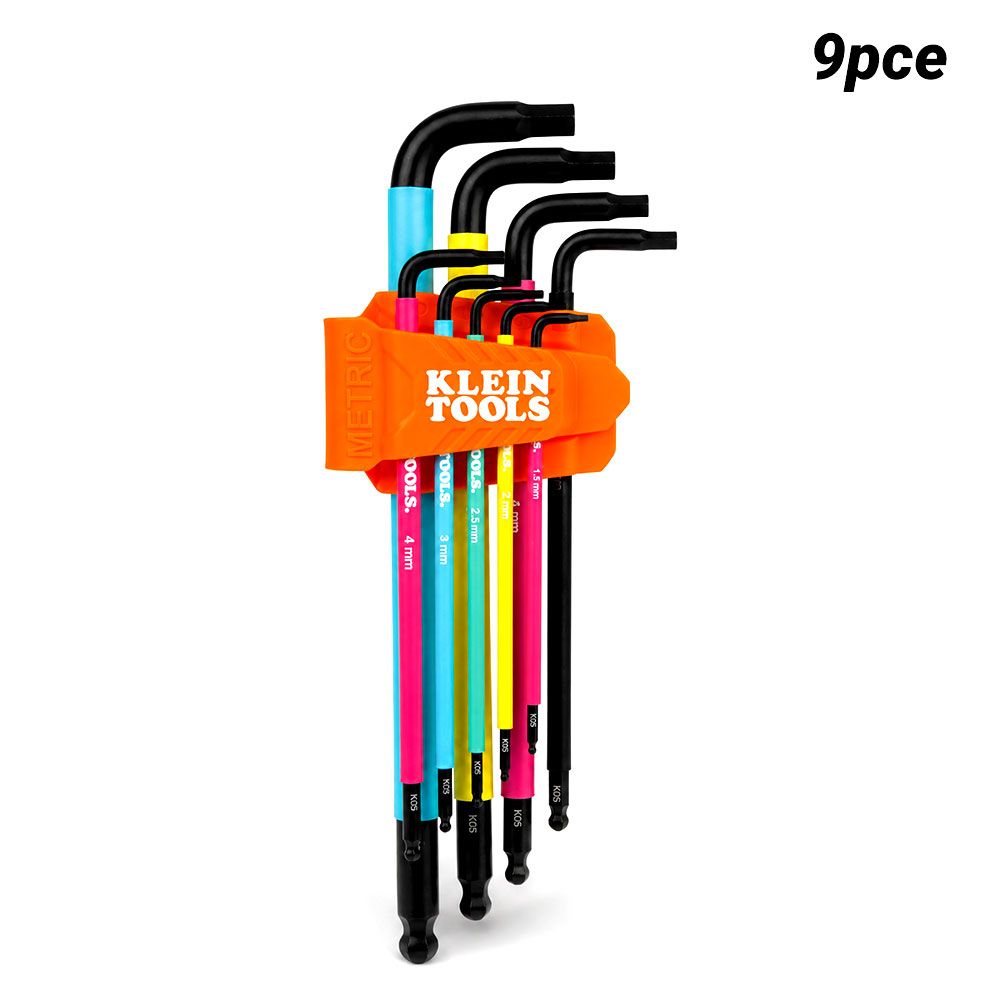 Klein A-BLS9M 9pce Colour Coded Extra-Long L Style Metric Hex Key Caddy Set