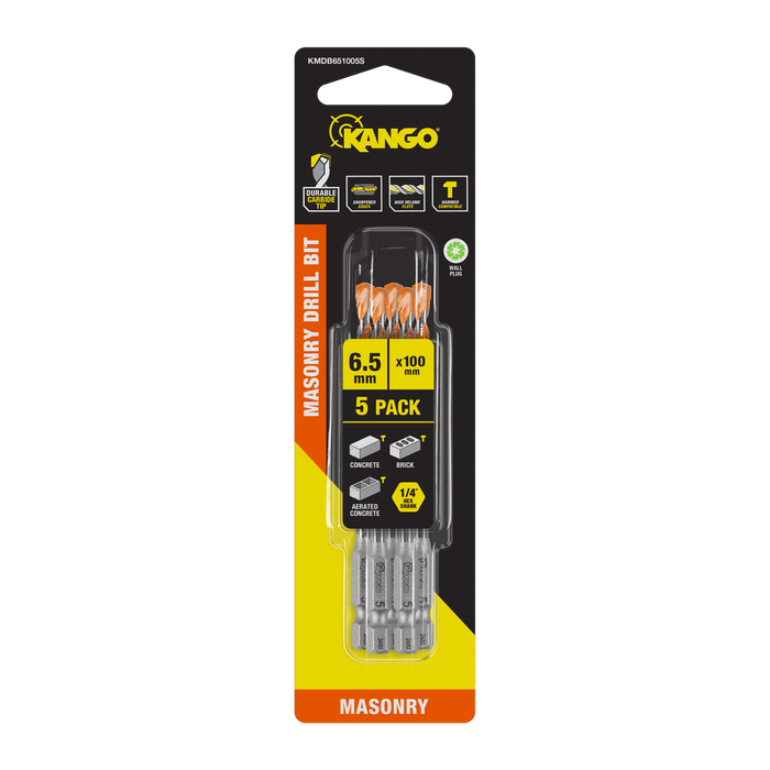 Kango 6.5 x 100mm 1/4" Masonry Drill Bit - 5 Pack