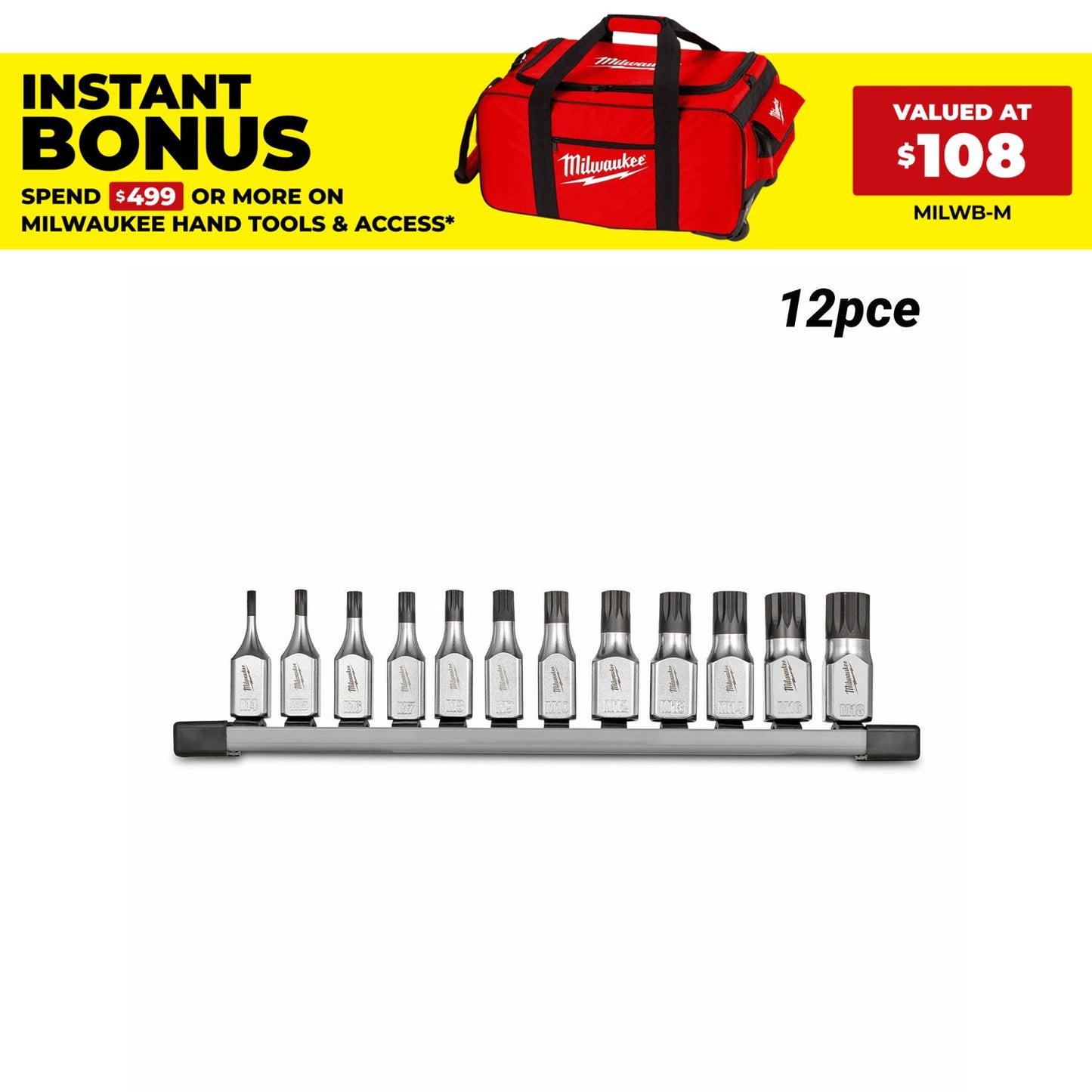 Milwaukee 4932500433 12pce 3/8" Drive Triple Square Bit Socket Set