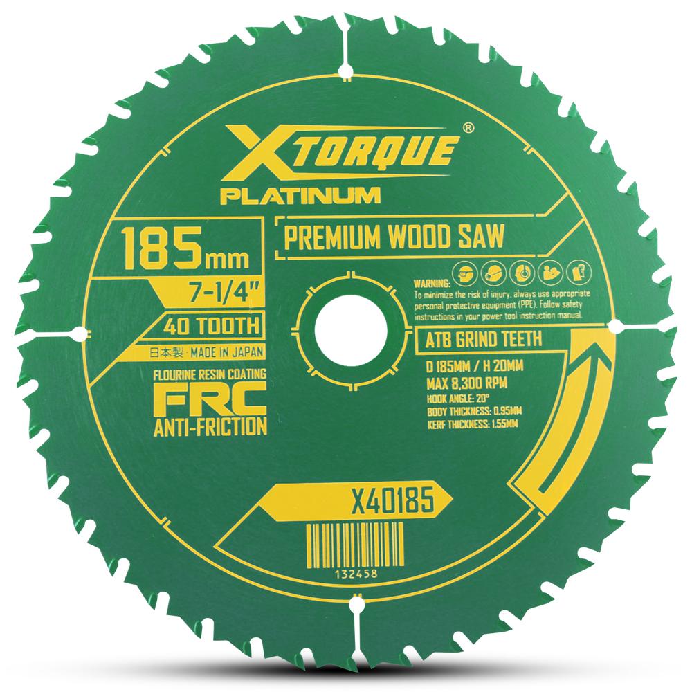 Xtorque X40185 Platinum 185mm (7-1/4") 40-Tooth Premium Wood Carbide Tipped Saw Blade - MADE IN JAPAN