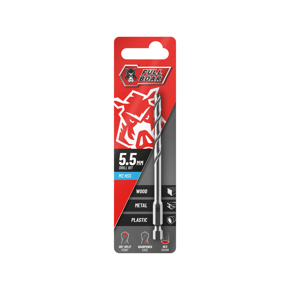 Full Boar 5.5mm Hex Shank M2 HSS Drill Bit
