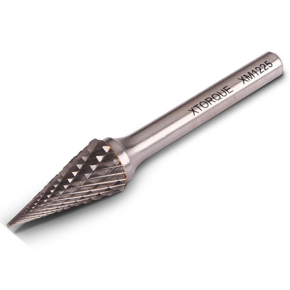 Xtorque XM1225 12mm x 25mm 1/4" Shank Tungsten Carbide Conical Pointed Nose Double Cut Burr