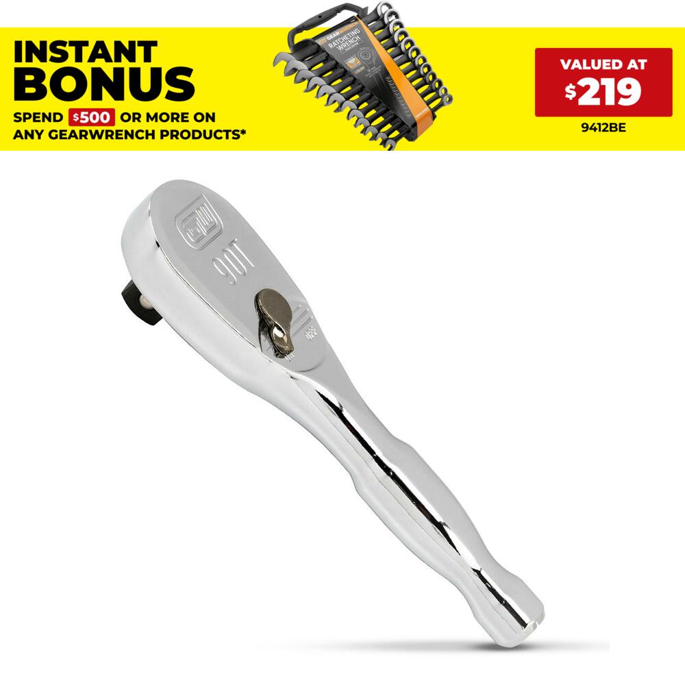 GEARWRENCH 81209T 3/8" Drive 90 Tooth Full Polish Stubby Teardrop Ratchet