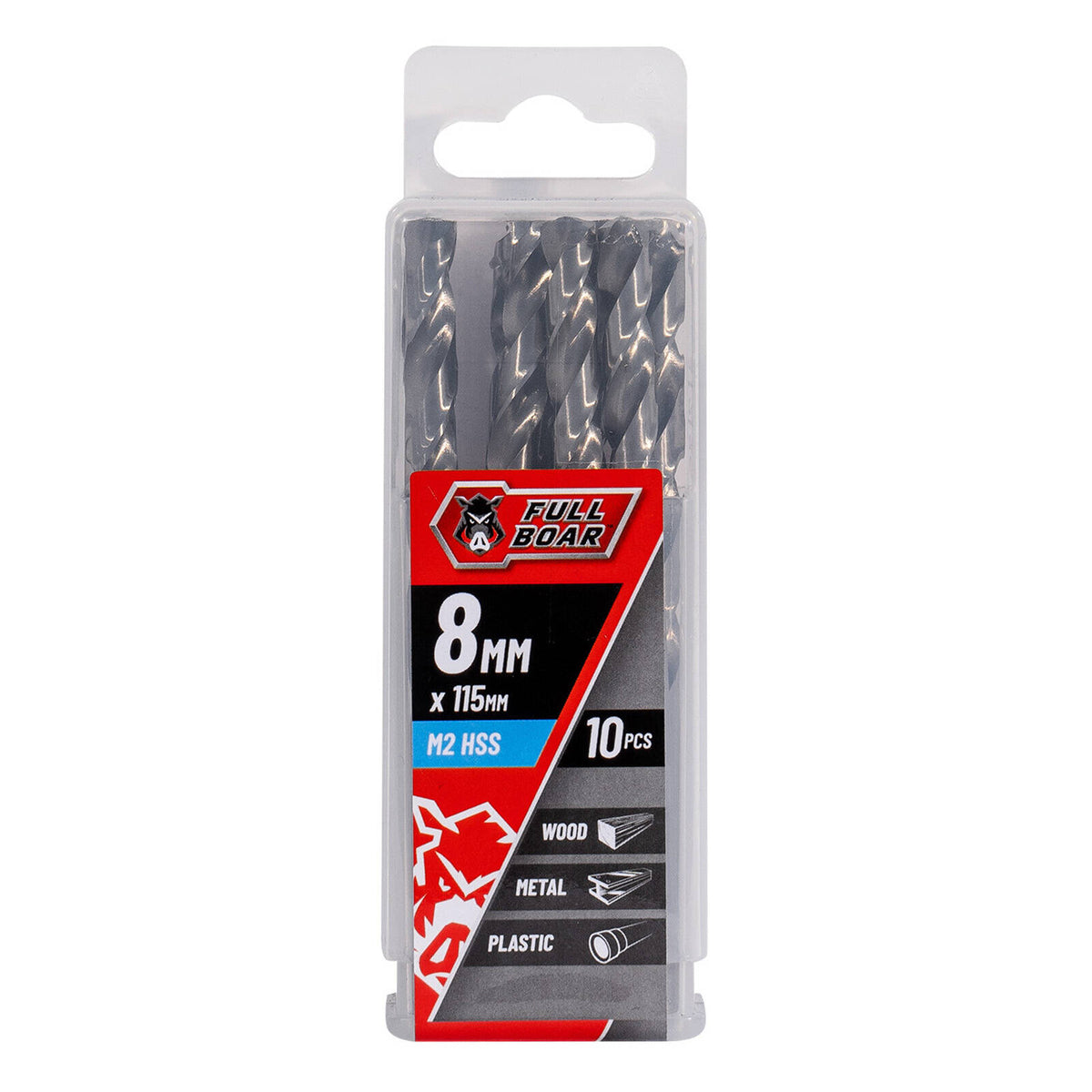 Full Boar 8mm M2 HSS Drill Bit - 10 Pack