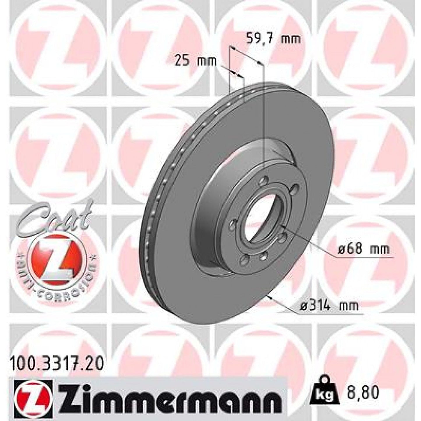 Zimmermann Front Brake Disc Rotor — Audi A6 C6 314mm Vented 100.3317.20