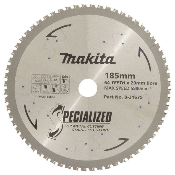 MAKITA 185mm 64T TCT Circular Saw Blade for Stainless Steel Cutting - SPECIALIZED