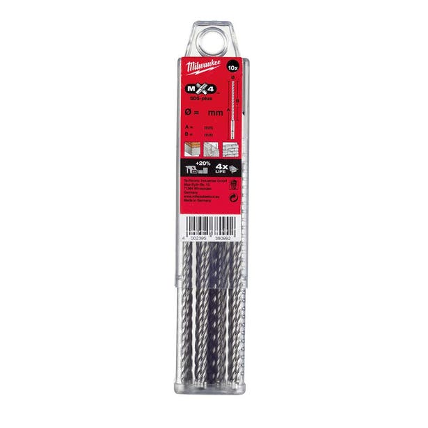 MILWAUKEE 5.5 x 160mm 4-Cutter SDS-Plus TCT Hammer Drill Bit - MX4 - 10 Piece 4932352041