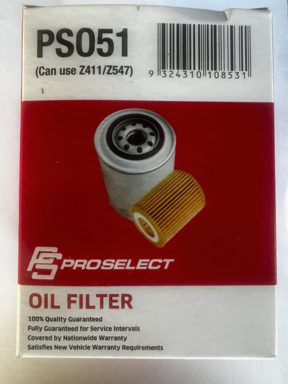 Pro Select PS051 Spin-On Oil Filter Equivalent To Ryco Z411 / Z547
