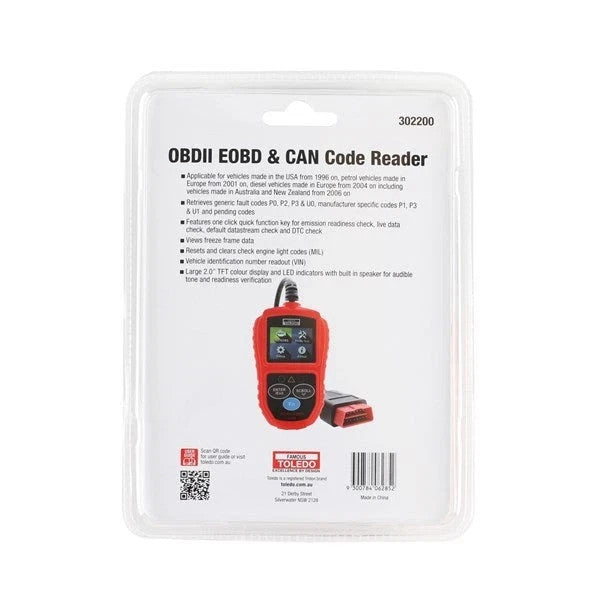 Toledo OBD2 Scanner Most OBD2 Compliant Vehicles 2000+ 302200