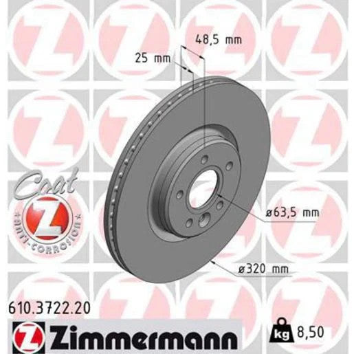 Zimmermann OE Coat Z 320mm Front Brake Rotor Single 610.3722.20