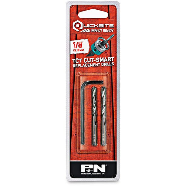 SUTTON QUICKBITS 1/8inch TCT Pilot Drill Bits w. Allen Key - TCT CUT-SMART - 2 Piece 107CSD008