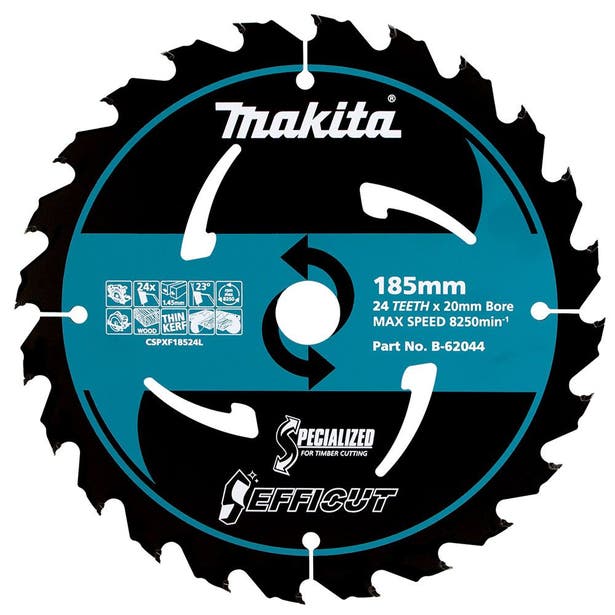 MAKITA 185mm 24T TCT Circular Saw Blade for Wood Cutting - EFFICUT B-62044