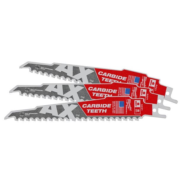 MILWAUKEE 150mm 5TPI TCT Reciprocating Saw Blade for Wood/Nail Demoltion - THE AX - 3 Piece 48005321
