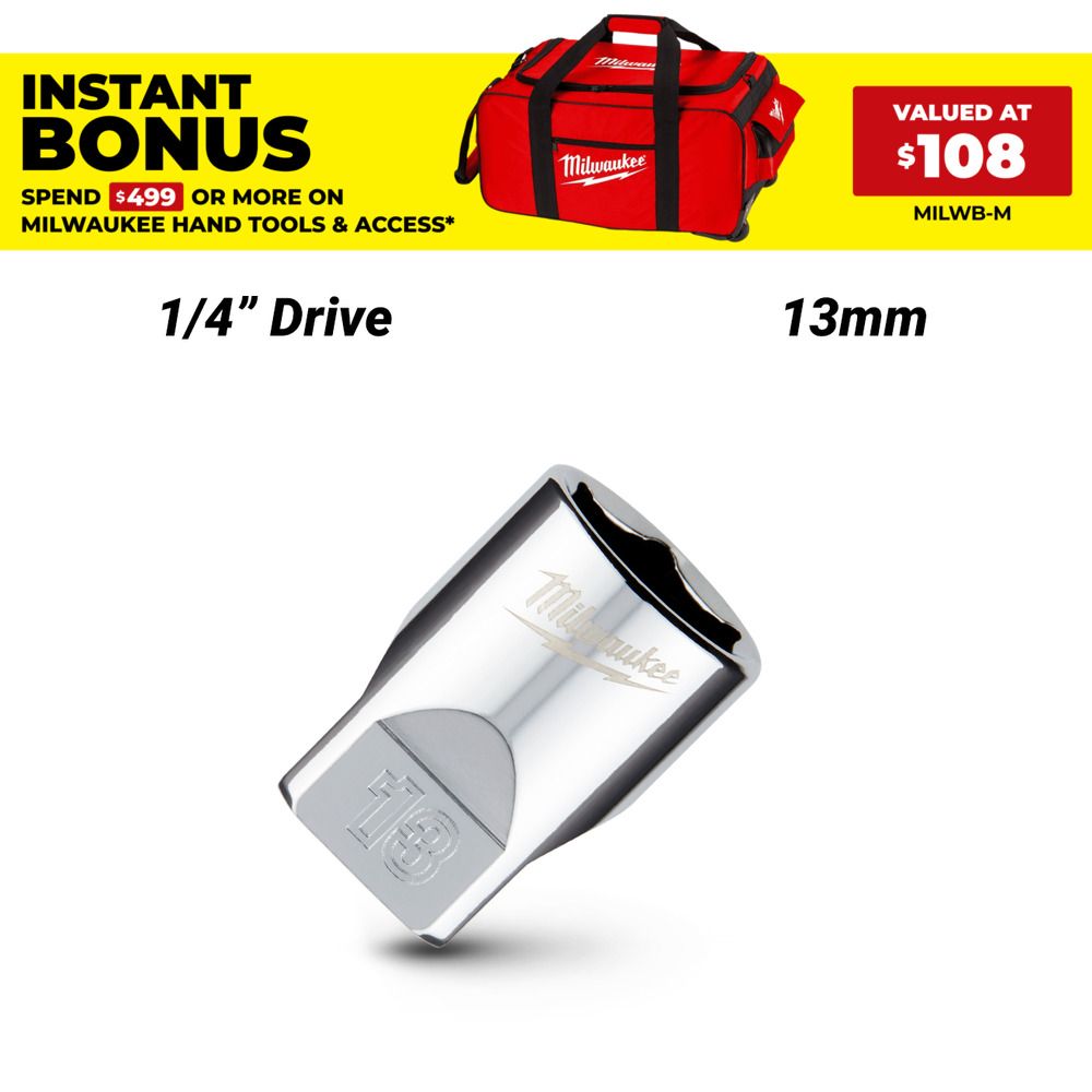 Milwaukee 45349039 1/4’’ Drive 13mm Metric 6-Point Standard Socket
