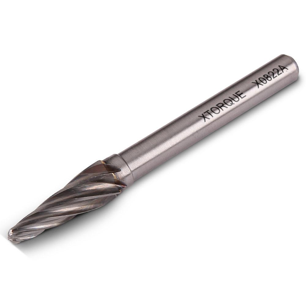 Xtorque XL0822A 8mm x 22mm 1/4" Shank Tungsten Carbide Conical Ball Nose Non-Ferrous Aluminium Burr