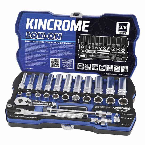 KINCROME LOK-ON™ 3/8inch Drive Metric Socket Set - 28 Piece K27011