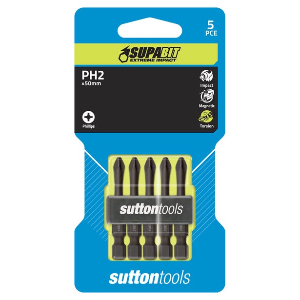 SUTTON PH2x50mm Supabit Power Phillips Impact Screwdriver Bits - 5pcs S1510250