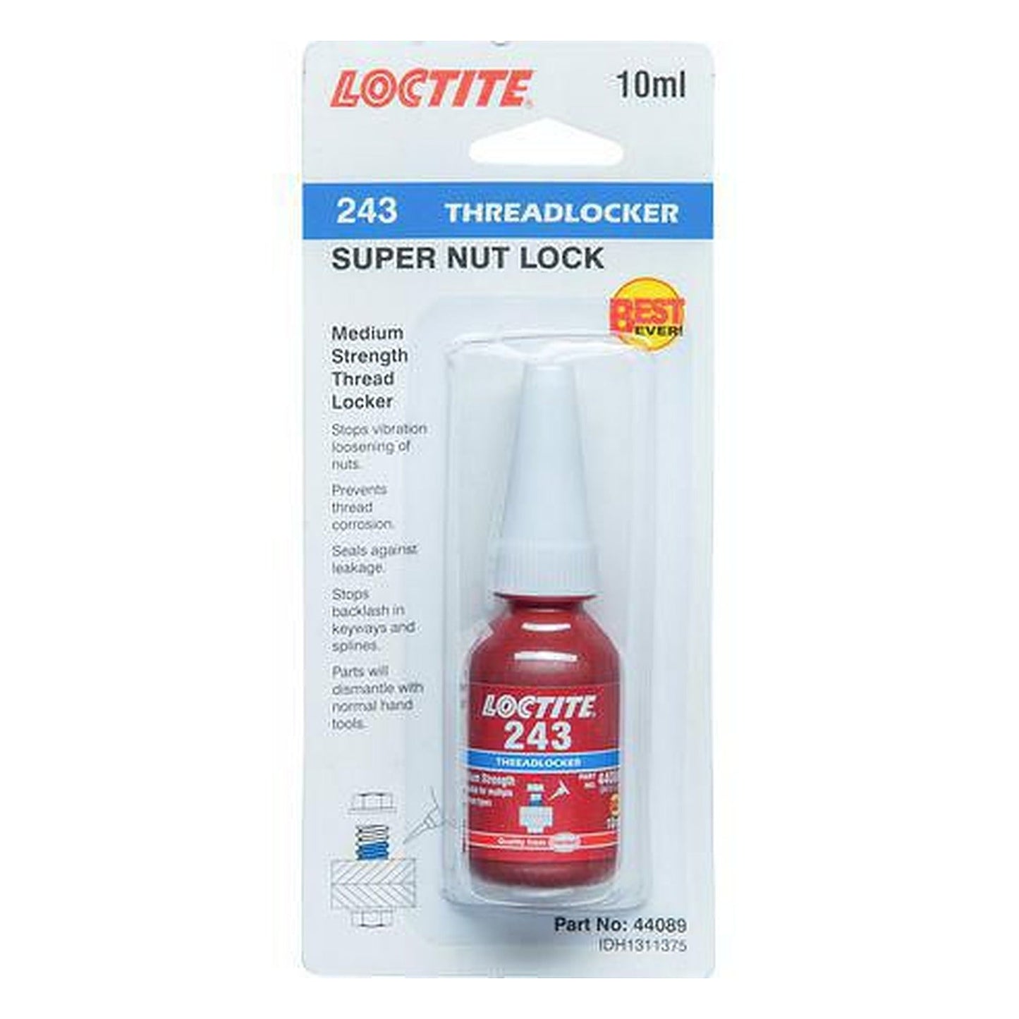 Loctite 243 Threadlocker Super Nut Lock Medium Strength Blue 10ml