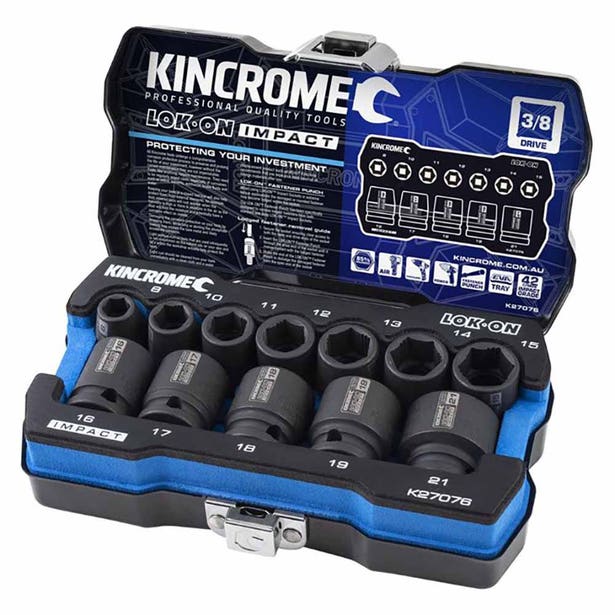KINCROME LOK-ON Impact 3/8" Drive Socket Set Metric 12 Piece K27076