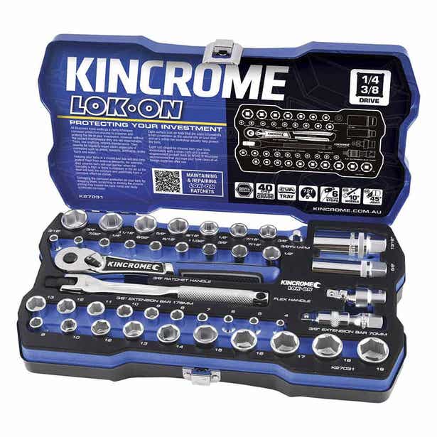 KINCROME LOK-ON™ 1/4 x 3/8inch Drive Metric/Imperial Socket Set - 44 Piece K27031