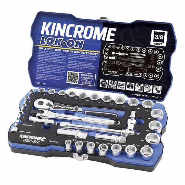 KINCROME LOK-ON™ 3/8inch Drive Metric/Imperial Socket Set - 33 Piece K27012