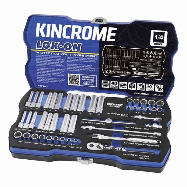 KINCROME LOK-ON™ 1/4inch Drive Metric/Imperial Socket Set - 45 Piece K27003