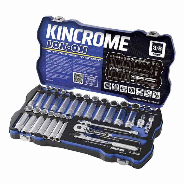 KINCROME LOK-ON™ 3/8inch Drive Metric/Imperial Socket Set - 45 Piece K27013