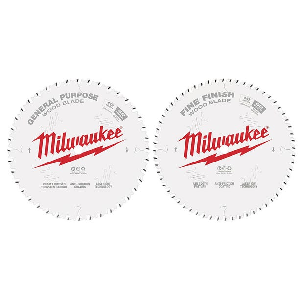 MILWAUKEE 254mm (10") General Purpose 40T & Fine Finish 60T Circular Saw Blades - 2 Piece 48408036