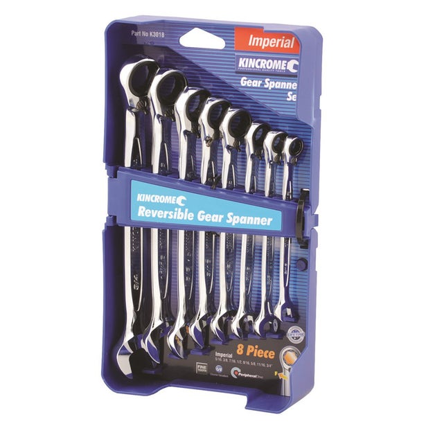 KINCROME 8 Piece Combination Gear Spanner Set - Imperial Reversible K3018
