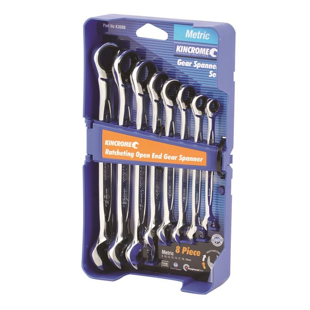 KINCROME 8 Piece Combination Ratcheting O/E Gear Spanner Set  - Metric Single Way K3098
