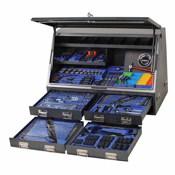 KINCROME 386 Piece 1/4, 3/8 And 1/2 Inch Drive Upright Truck Box Tool Kit K1257