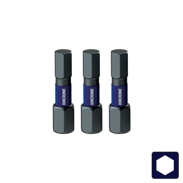 KINCROME 4 x 25mm Hex Impact Screwdriver Bit - 3 Piece K21328