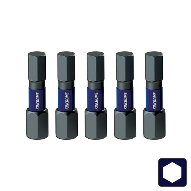 KINCROME 4 x 25mm Hex Impact Screwdriver Bit - 5 Piece K21329