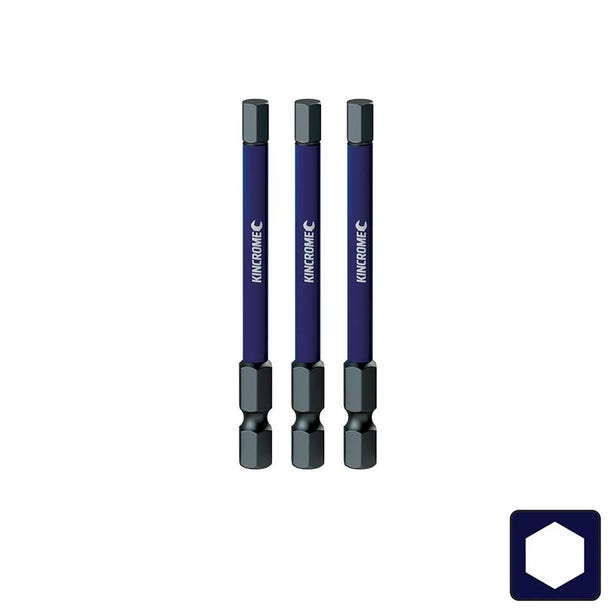 KINCROME 4 x 75mm Hex Impact Screwdriver Bit - 3 Piece K21334