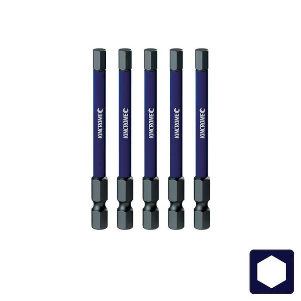 KINCROME 5 x 75mm Hex Impact Screwdriver Bit - 5 Piece K21351