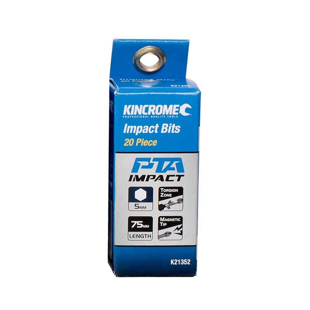 KINCROME 5 x 75mm Hex Impact Screwdriver Bit - 20 Piece K21352