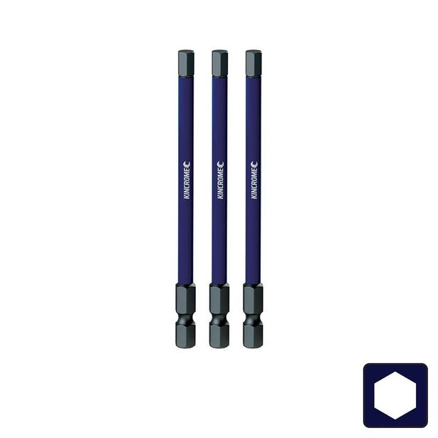 KINCROME 5 x 100mm Hex Impact Screwdriver Bit - 3 Piece K21354