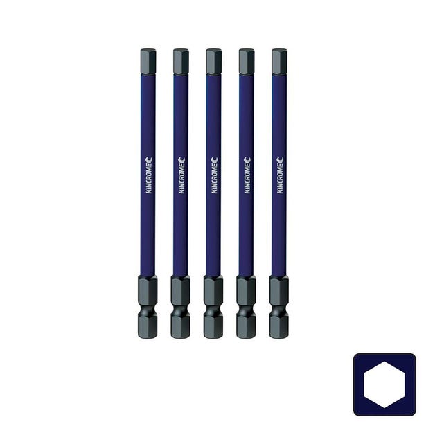 KINCROME 5 x 100mm Hex Impact Screwdriver Bit - 5 Piece K21355
