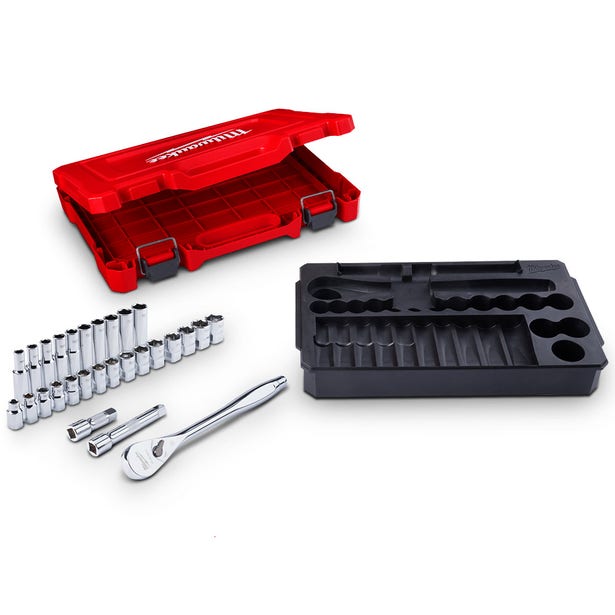MILWAUKEE 1/2" Drive 28 Piece Metric Socket Ratchet Set 48229510