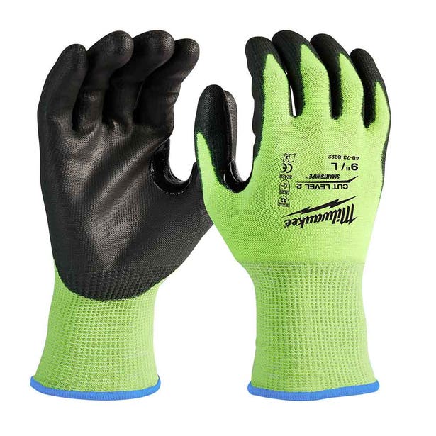 MILWAUKEE High Visibility Cut Level 2 Polyurethane Dipped Gloves Large 48738922
