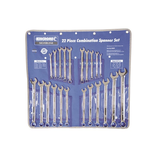 KINCROME 22 Piece Combination Spanner Set - Imperial & Metric K3029