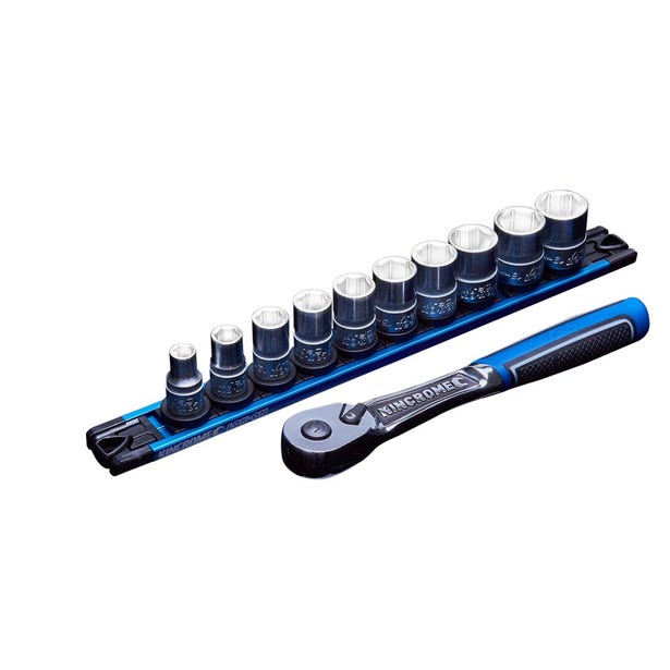 KINCROME 11 Piece Lok-On 3/8 Drive Metric Socket Set Twist-Lock Rail K27042