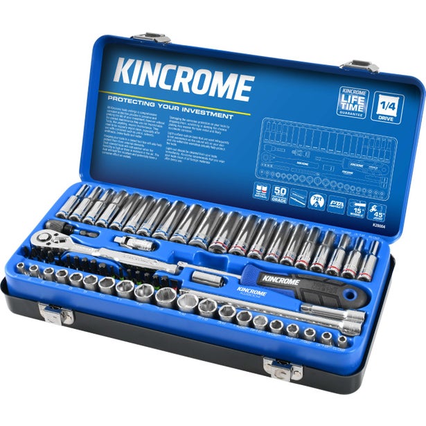 KINCROME 1/4" Drive Standard/Deep Socket Set Metric & Imperial - 65 Piece K28004