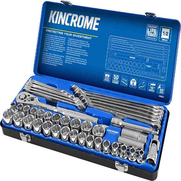 KINCROME 45 Piece 1/2" Drive Metric & Imperial Socket & Spanner Set K28025