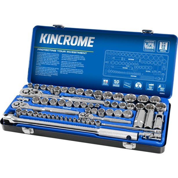 KINCROME 1/4", 3/8" & 1/2" Drive Socket Set Metric & Imperial - 69 Piece K28042
