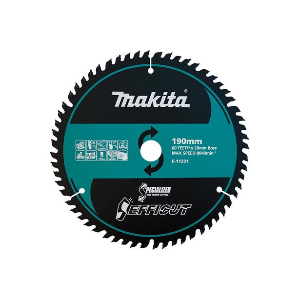 MAKITA 190 x 20mm 60T TCT Circular Saw Blade for Wood Cutting - EFFICUT E-11221