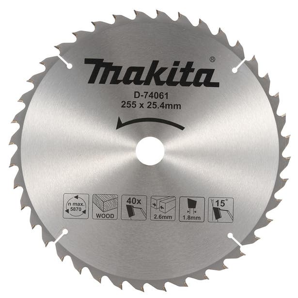 MAKITA 25.4 x 255mm 40T TCT Saw Blade Economy (Table Saw) for Wood Cutting D-74061