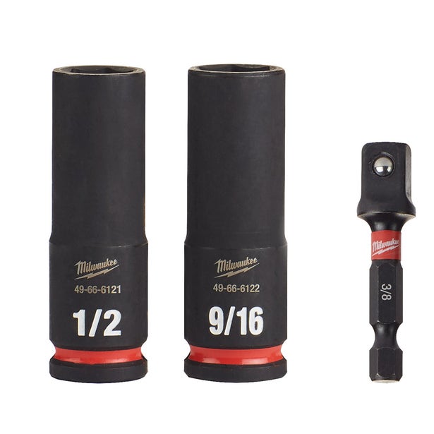 MILWAUKEE 3 Piece 3/8inch Drive 6 Point Shockwave SAE Deep Impact Socket Set 49664417