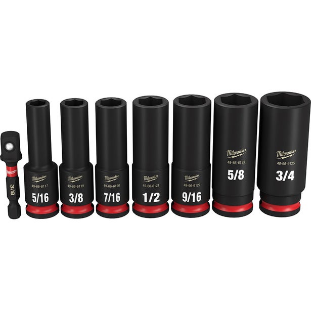 MILWAUKEE 8 Piece 3/8inch Drive 6 Point Shockwae SAE Deep Impact Socket Set 49667024